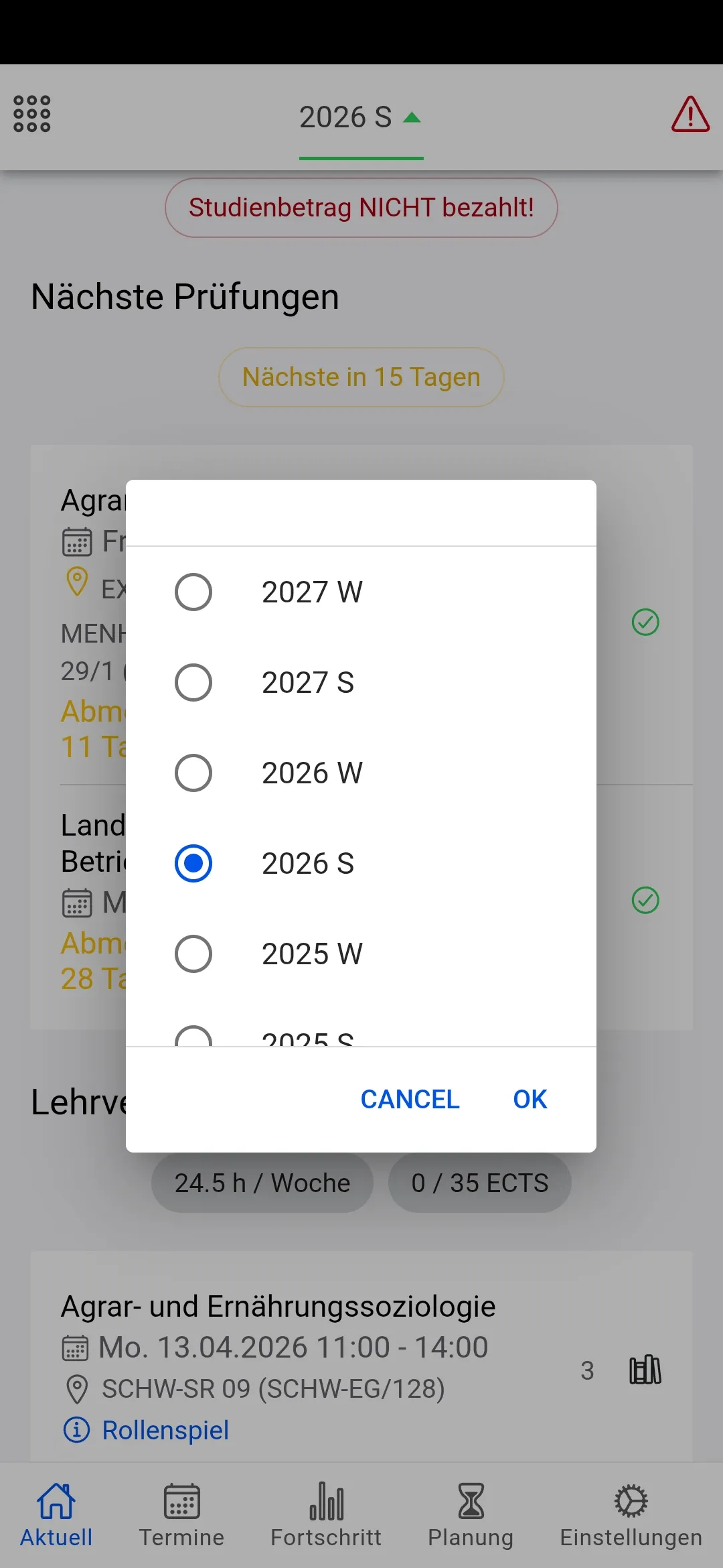 Startseite – Studienbeitrags-Erinnerung